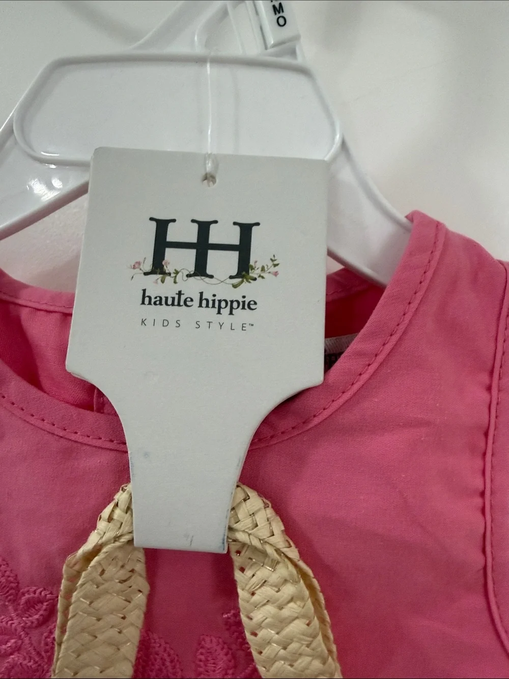 Haute Hippie Pink Sleeveless Kids Top with Woven Straw Accent